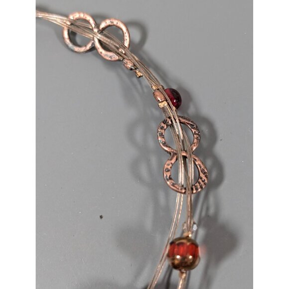 Chicos Copper Tone Red Glass Multi Wire Necklace Boho Coastal Chic 20" - Picture 8 of 9